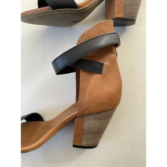 Fabianelli Sandals Heels Open Toe Strappy Leather Brown Black FLAW - Picture 9 of 15